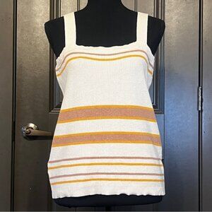LOFT Outlet Cream and Brown Striped Tank Top, Size Large